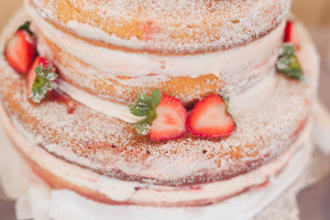 strawberry naked cake at roops mill wedding