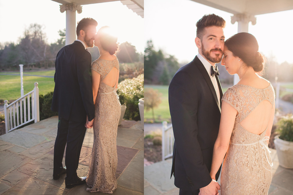 couple at sunset after dc wedding ceremony take photographs