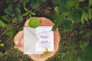 wedding invitation on tree rustic wedding photography