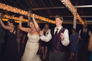 wedding reception with brides dancing