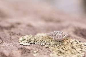 brides engagement ring with moss