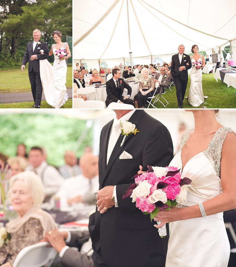 bride walks down aisle at dc wedding under tent by jacqie q photography