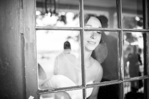 bride with heart on window at dc wedding