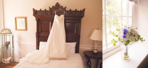 bride's dress hanging on bed at springfield manor