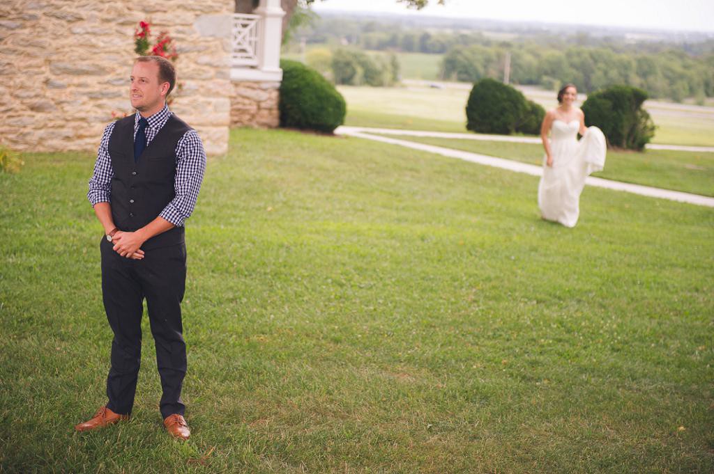 Washington DC Wedding Photographer groom waits for bride at first look