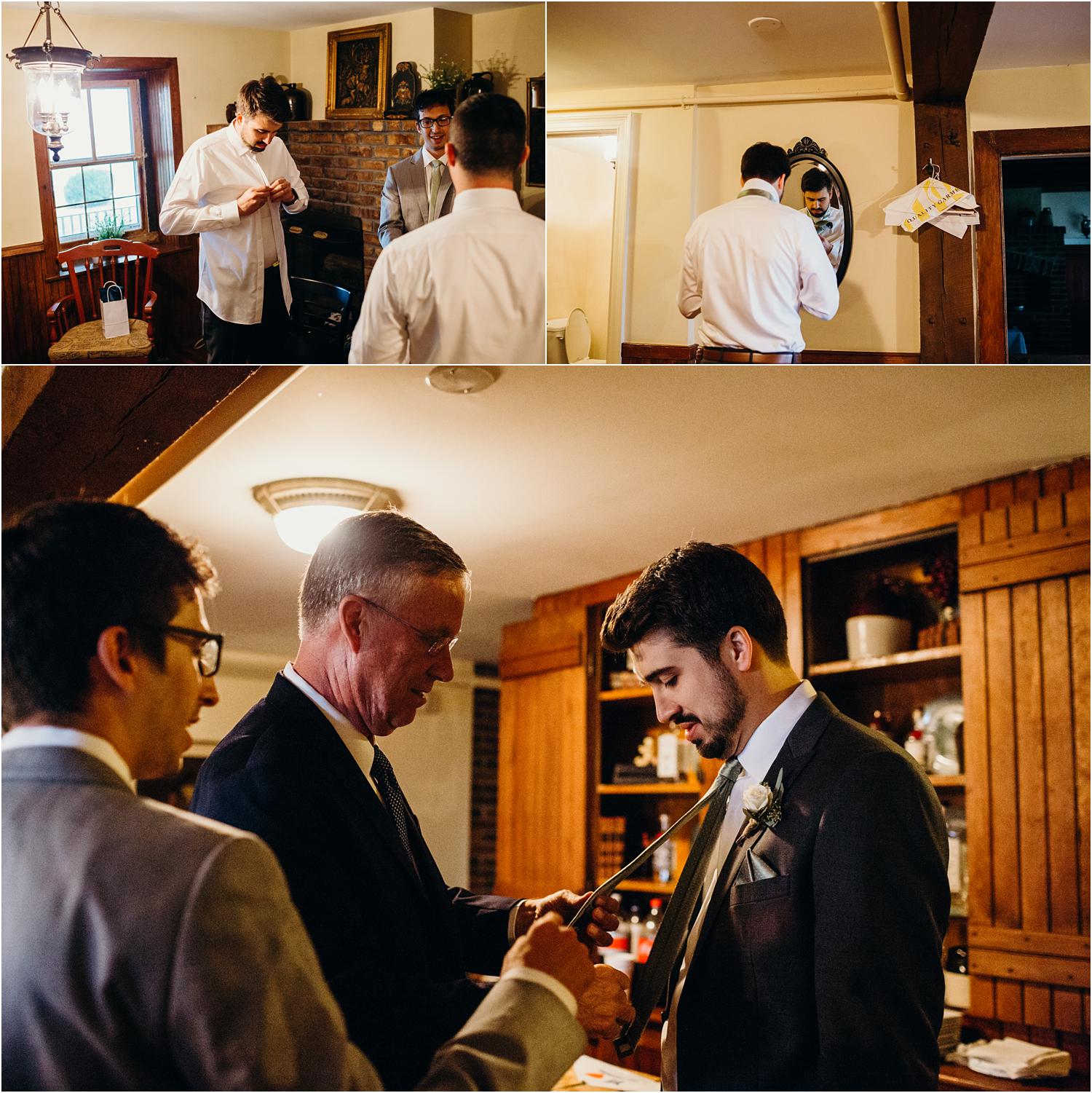 groom getting ready at springfield manor by wedding photographer jacqie q